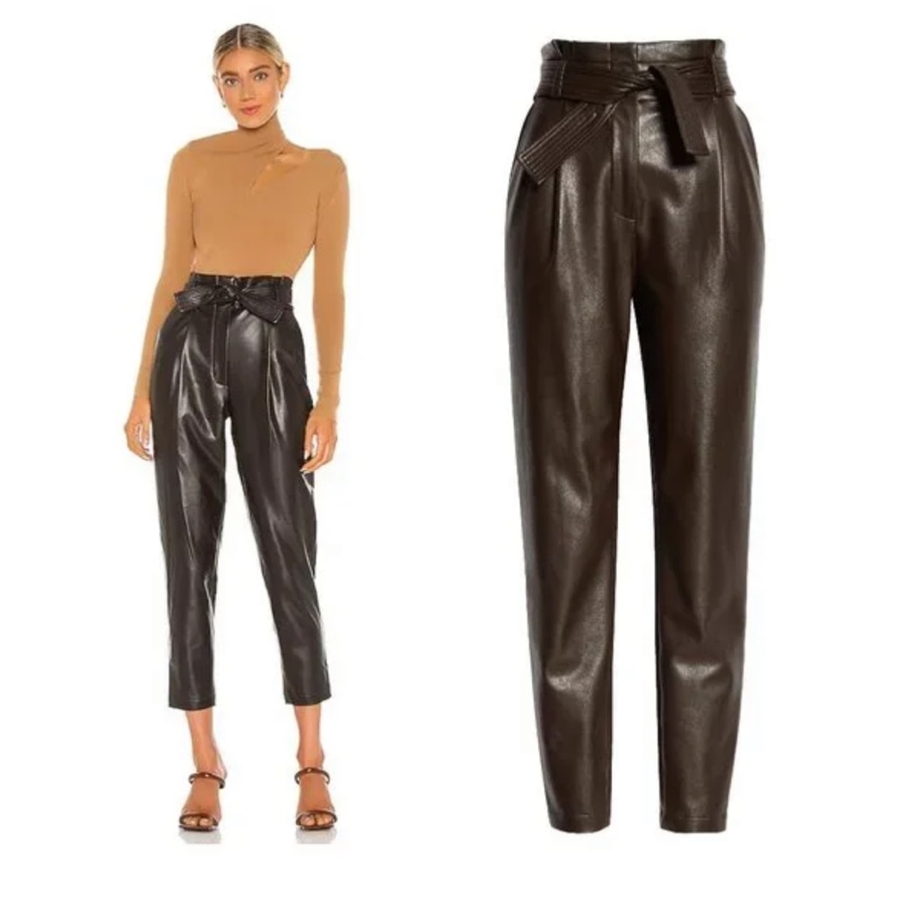 A.L.C Cobey Brown Tapered Faux Leather Pant